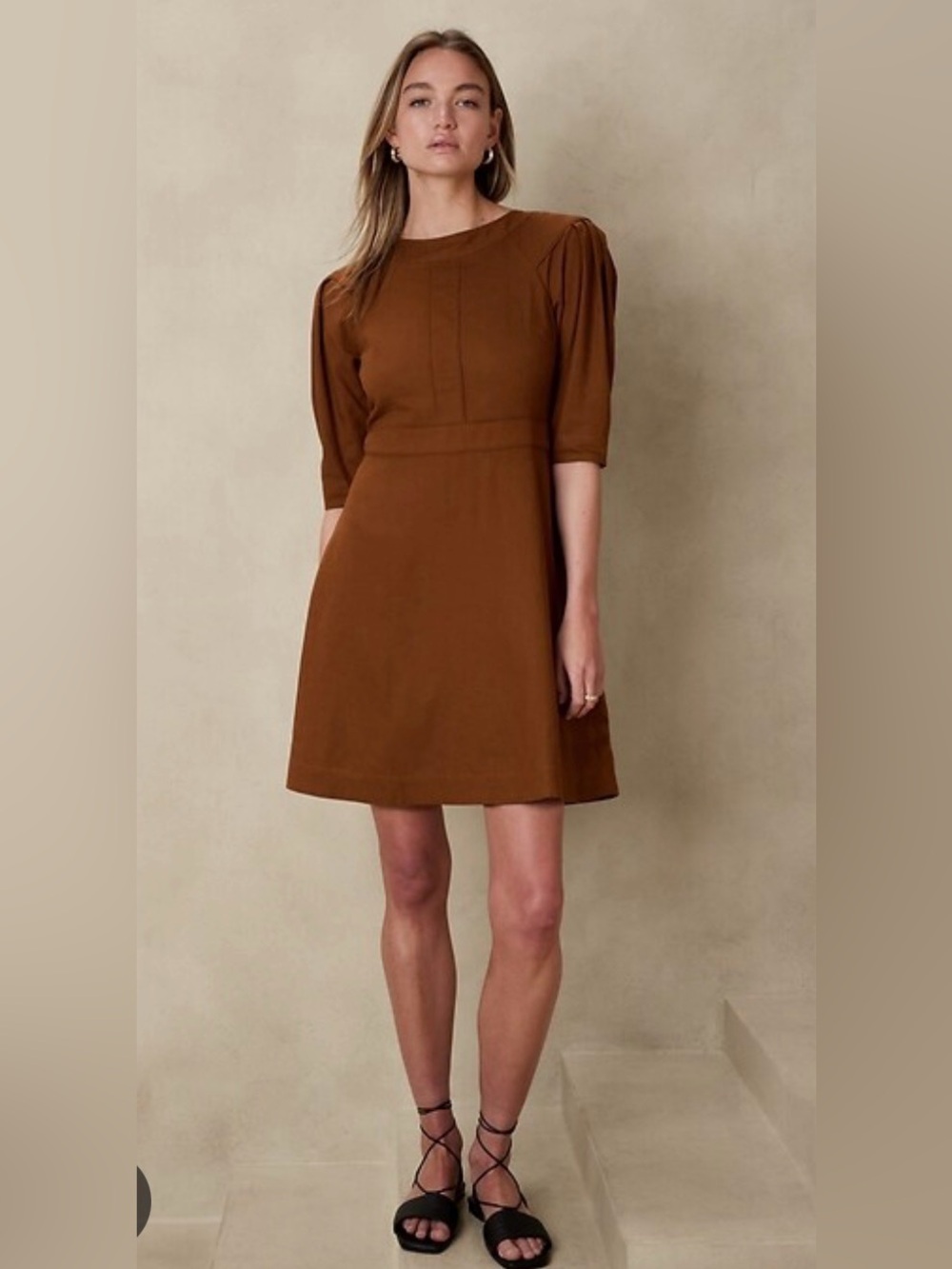 Banana Republic Size 16 Flax Linen Blend A-Line Mini Dress In Potters Clay